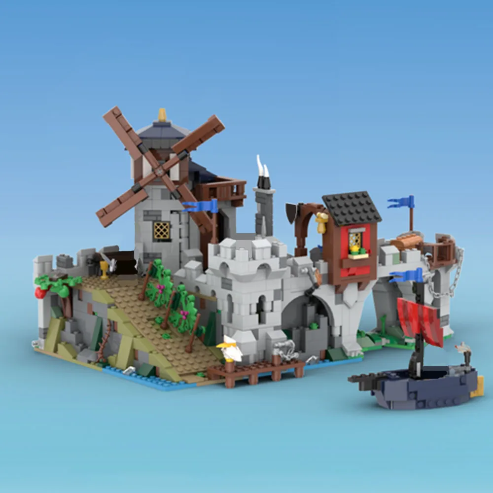 

969 шт. MOC, средневековая ретро-строительная ветряная мельница, пирс, забавная модель замка, набор игрушек для сборки «сделай сам», детская игрушка, подарок на день рождения для мальчика