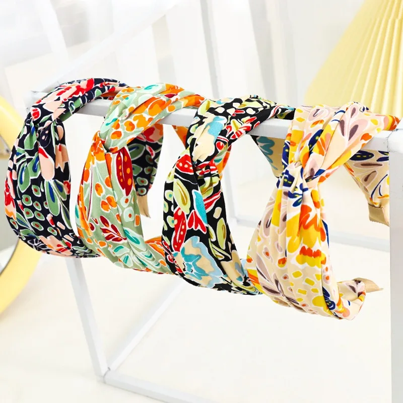 

New Fashion Women Hairband Print Wide Headband Cross Knot Turban Flower Hair Hoop Bands Bezel Girls Hair Accessories Headdress