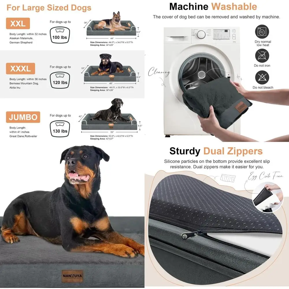 

Ортопедическая лежанка XL для собак с пеной с эффектом памяти, съемным чехлом, водонепроницаемый диван для крупных собак - темно-серый