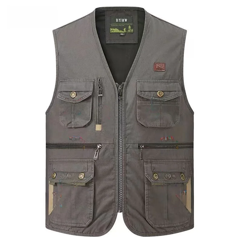 

Men's Pure Cotton Vest Casual Loose Fiing Outdoor Multi-ket Vest Dad Busin Casual Sle V-Ne Zipper Closure C...