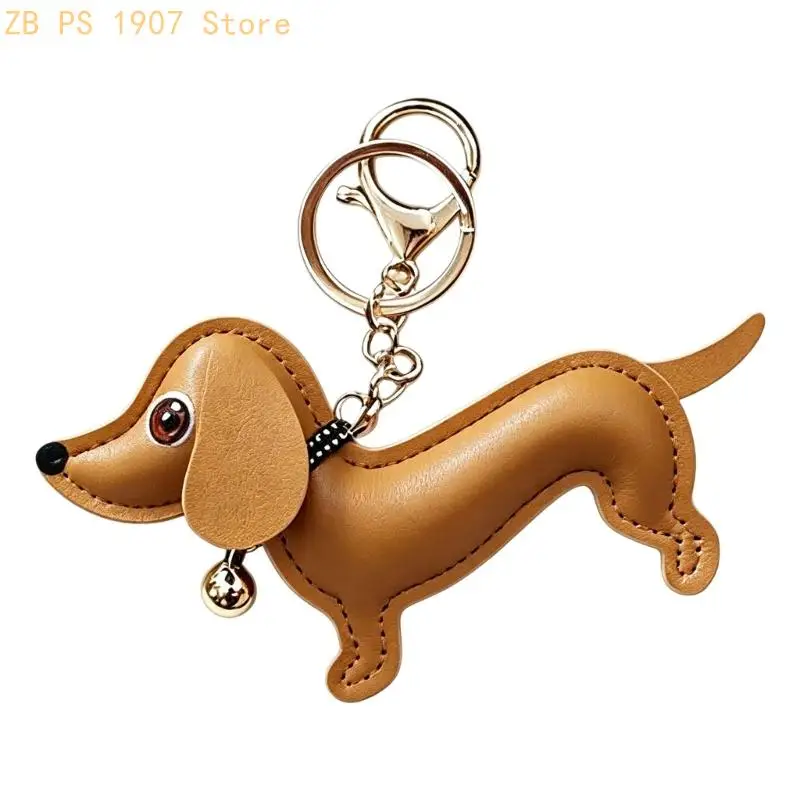 Clip On Dog Keychain Charm with Dachshund PU Leather Body, and Ring for Daily Bag Carry and Zipper Pulls 55KA
