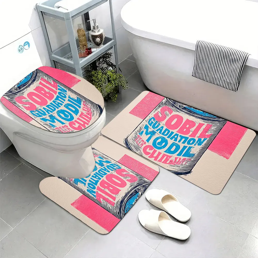 

3pcs Super Soft Bathroom Floor Mats Set, Non-slip Backing, Risograph Print Of An Illustration Print Suitable for Bathroom, Toile