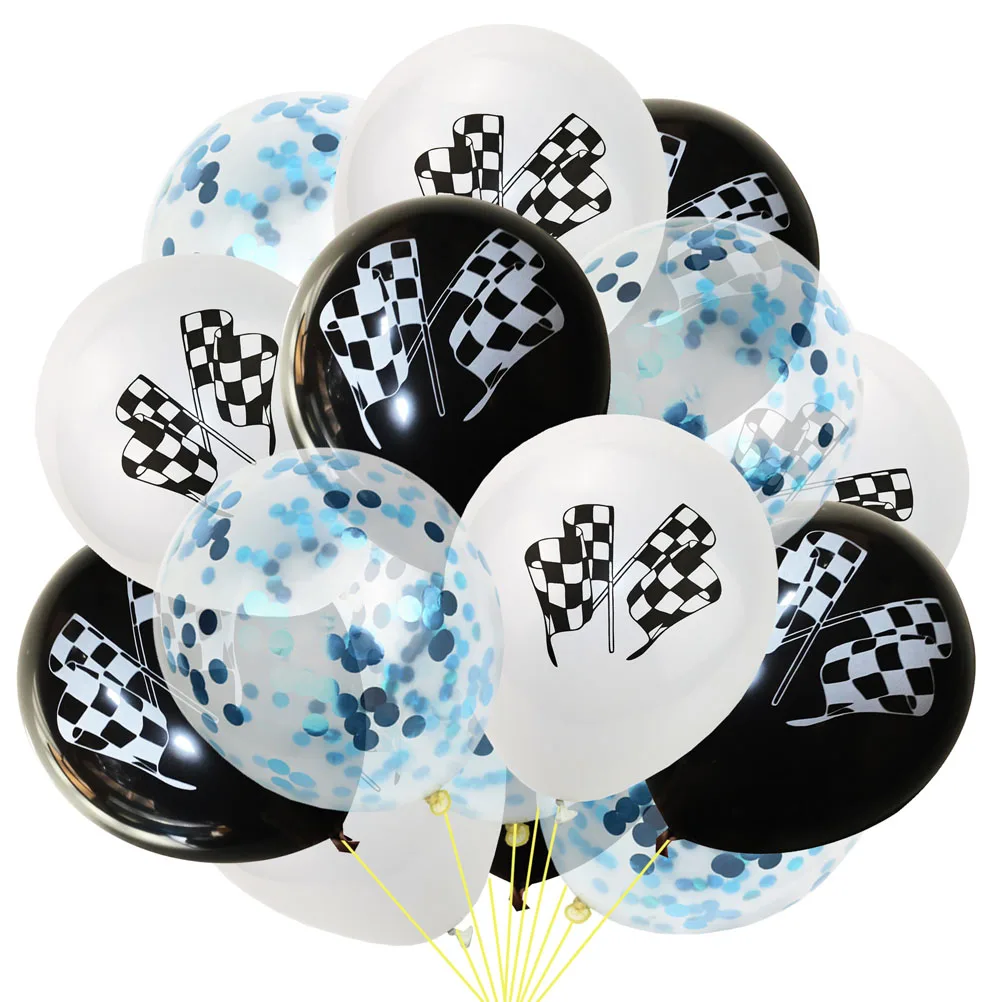 

15 Pcs Racing Flag Balloon Set Party Decoration Latex Confetti Emulsion Sequins