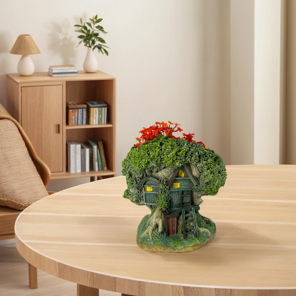 

Tree House Flower Pot Succulent Pot Decorative Forest House Planter Pot Resin Desktop Plant Pot Multi-Function for Home Office