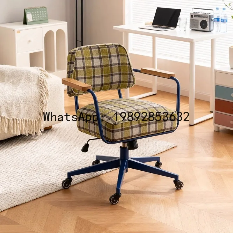 LYY Retro Style Living Room Bedroom Study Adjustable Computer Chair Office Chair Modern Leisure Armchair Single Checkered Chair