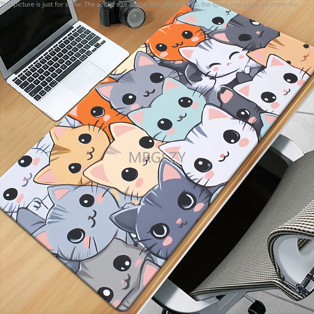 Cute Cartoon Kitten Mouse Pad Large Rubber Base Anti-slip PC Desk Accessories Mousepad for Office & Gamer Keyboard Mat Decor Rug
