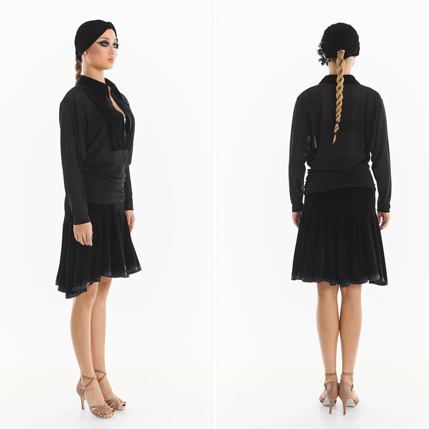 Nieuwe DUYQ Sexy Prestaties Kostuums Latin Dans Kleding Losse V-hals Tops Fluwelen Verstoorde Rokken Chacha Rumba Tango Jurk DN22434