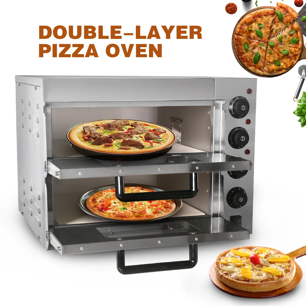 

GZZT Pizza Oven 3000W Commercial Oven Double Layer Stainless Steel Baking Bread with Stone 220V-240V Kitchen Equipment