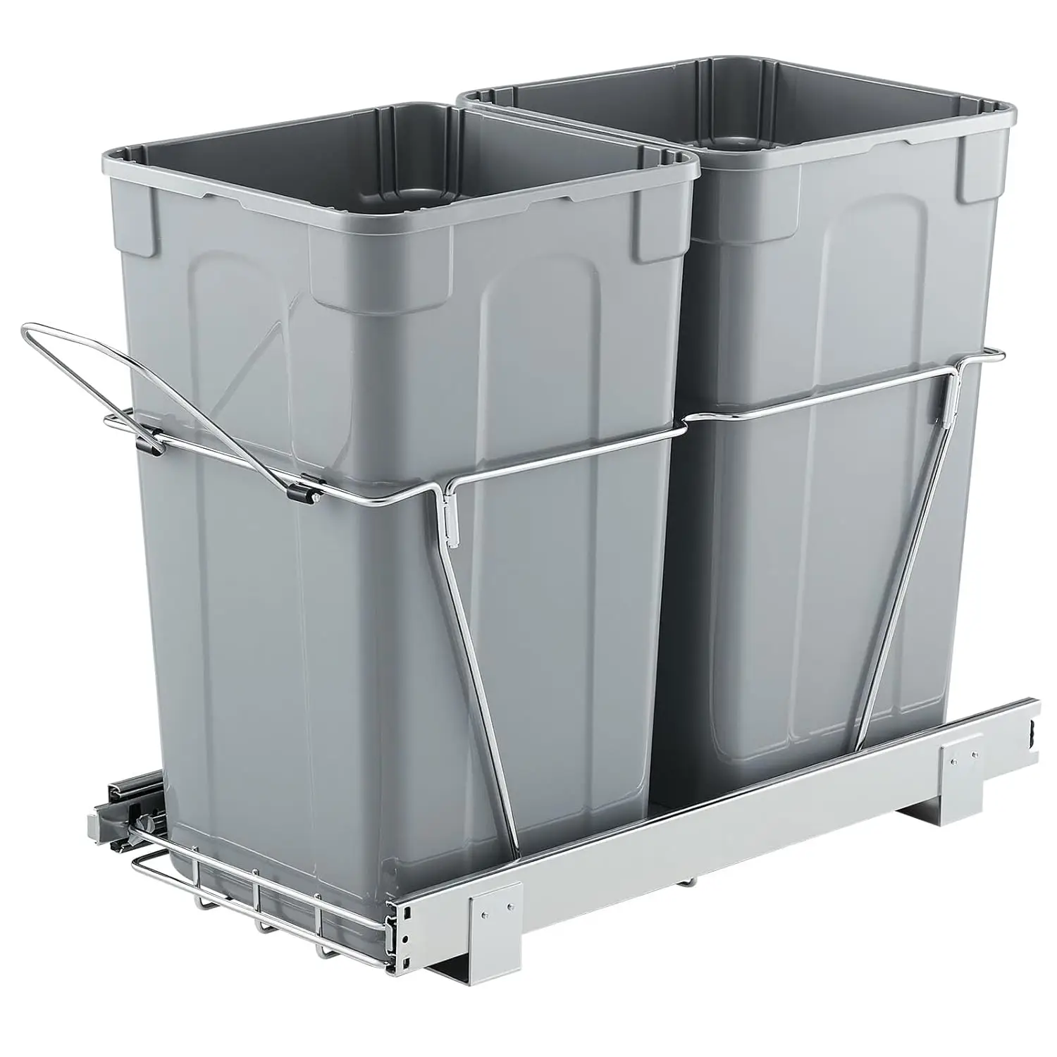 

27QT Double Under Sink Pullout Trash Can with Heavy Duty Metal Sliding System, Grey
