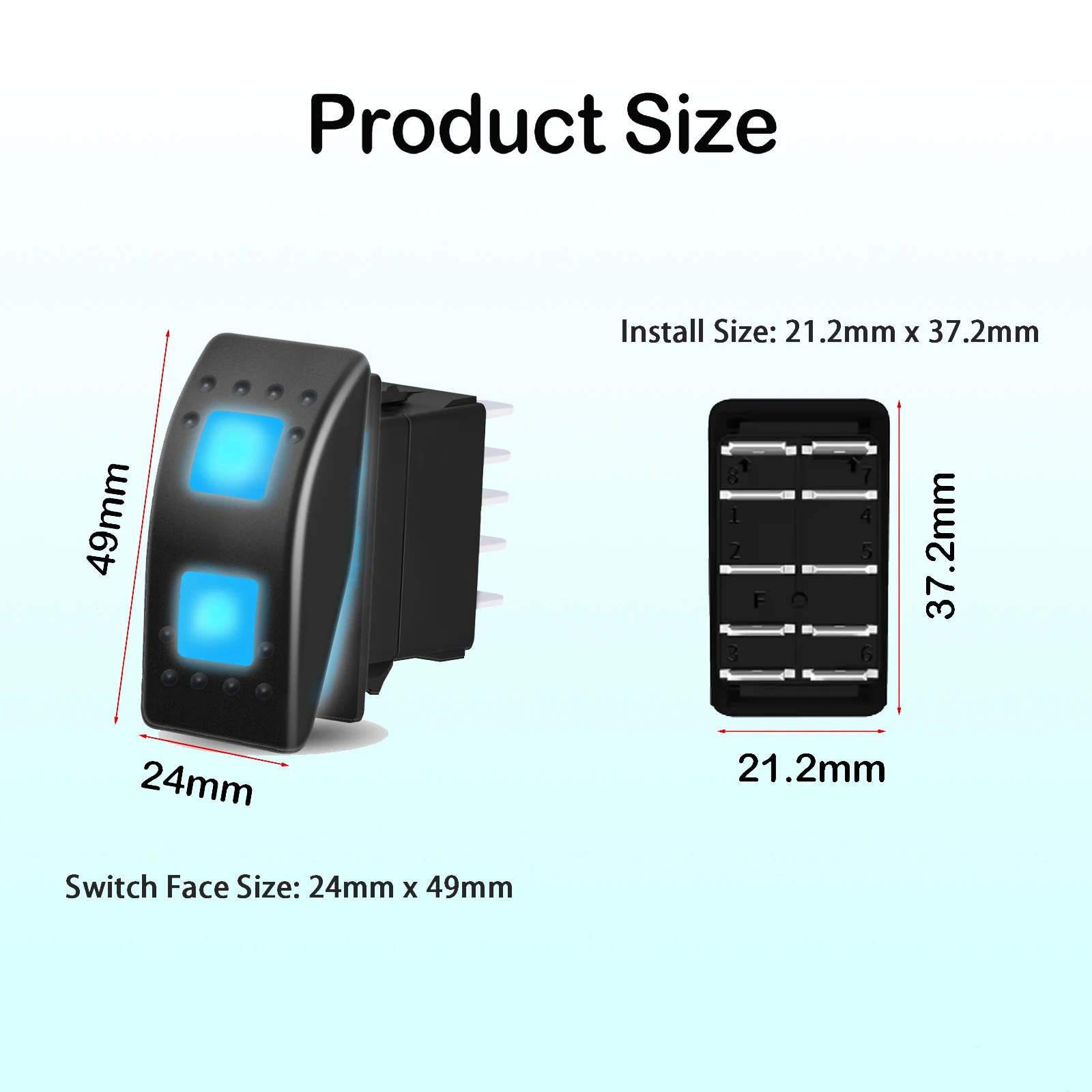 10Pin Blue Light Rocker Switch 12V 24V DPDT 3 Position Latching Momentary Switch for Car Boat Caravans Maverick Can Am Carling