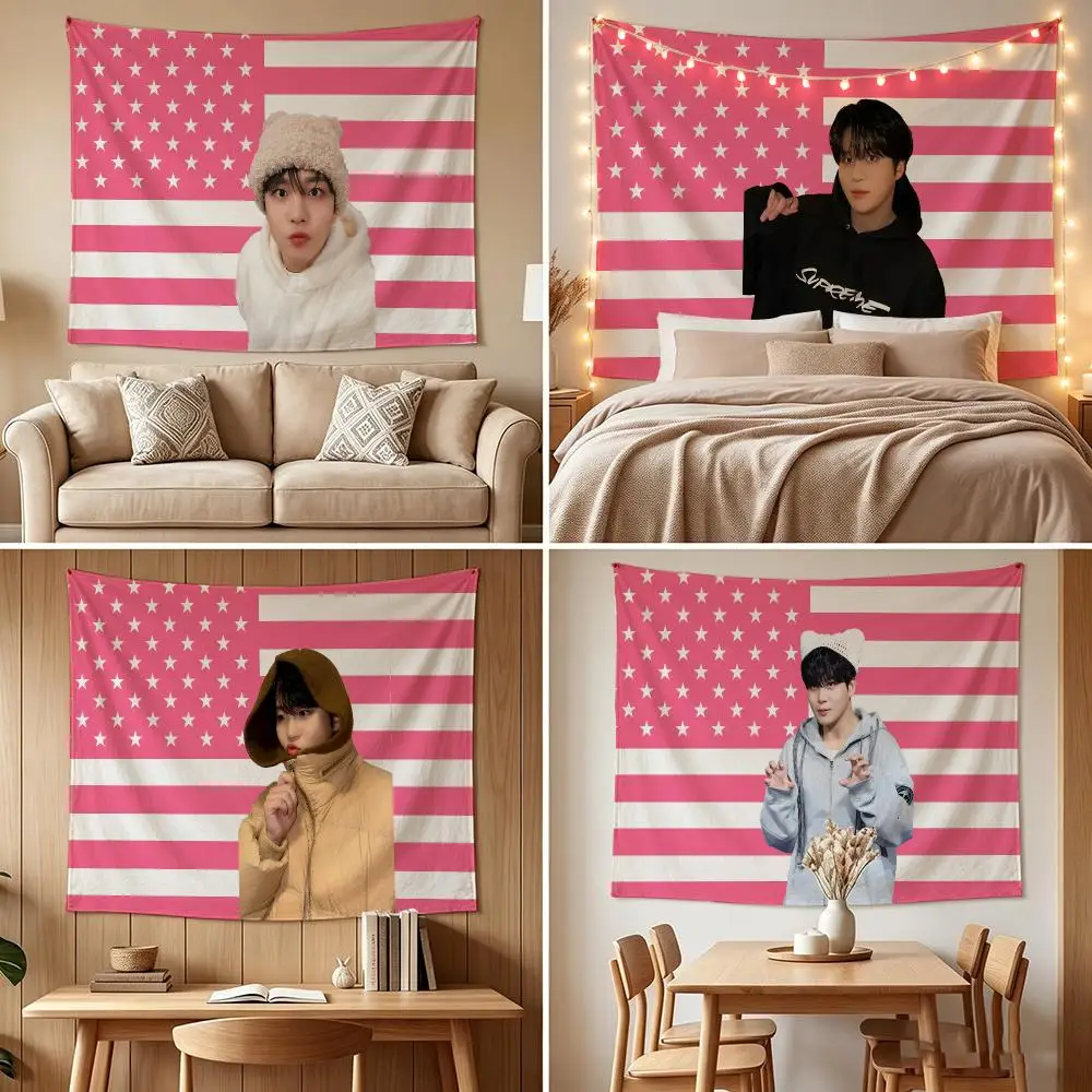 A-Ateez Jongho Kpop American Tapestry Custom Living Bedroom Party Dormitory Interior Wall Bohemian Decoration Attached Clip