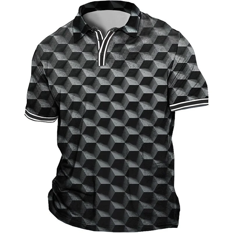 Geometrisches klassisches Poloshirt Herrenmode Kleidung Revers-Knopfhemd 3D-Karomuster bedrucktes Farbtop – Detail 10
