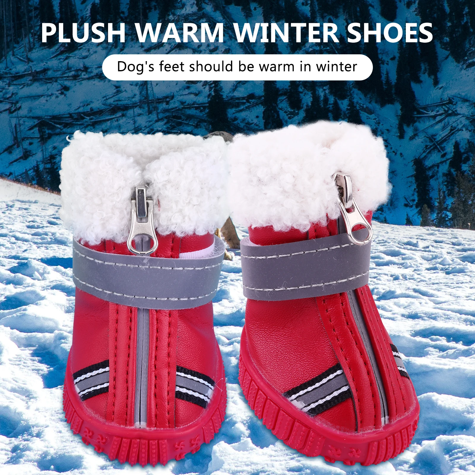 

4 Pcs Dog Boots Thickened Snow Cotton Shoes Small Paw Protector Winter Red Pet Short Puppy