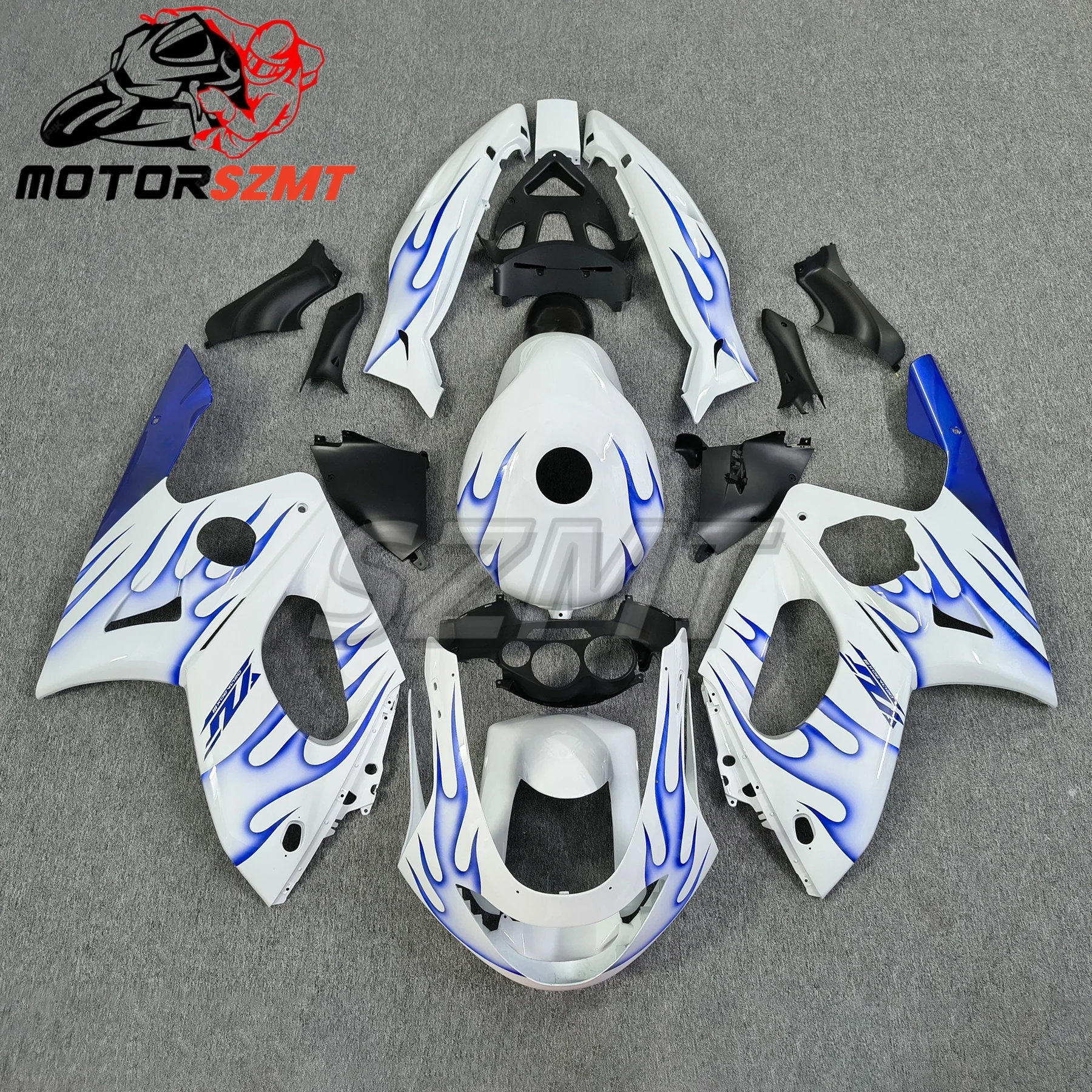Fairings YZF 600R 1997 - 2007 white blue flames Full Body Kits for YAMAHA YZF600R 97-07 Motorcycle Fairing Thundercat 00 01