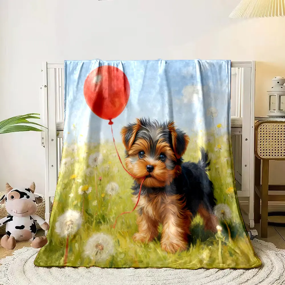 Multi-Sizes Yorkshire Terrier Meadows Printing Adult Children Warm Blankets Home Travel Car Soft Comfortable Luxury Gifts