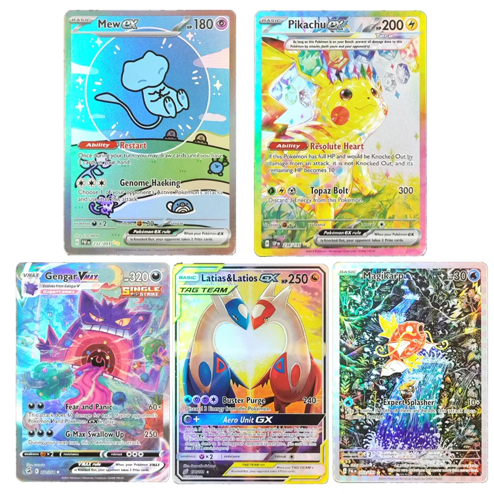 DIY Poemon Collection Card Foil Proxy English Gengari Rayquaza Vmax Giratian Lugia V Mew Latias Latios Pikachu EX Trading Cards