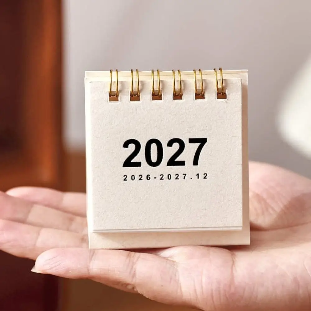 New Mini 2027 Desk Calendar Double Coil Standing Base Mini Calendar Flip Calendar Home Office