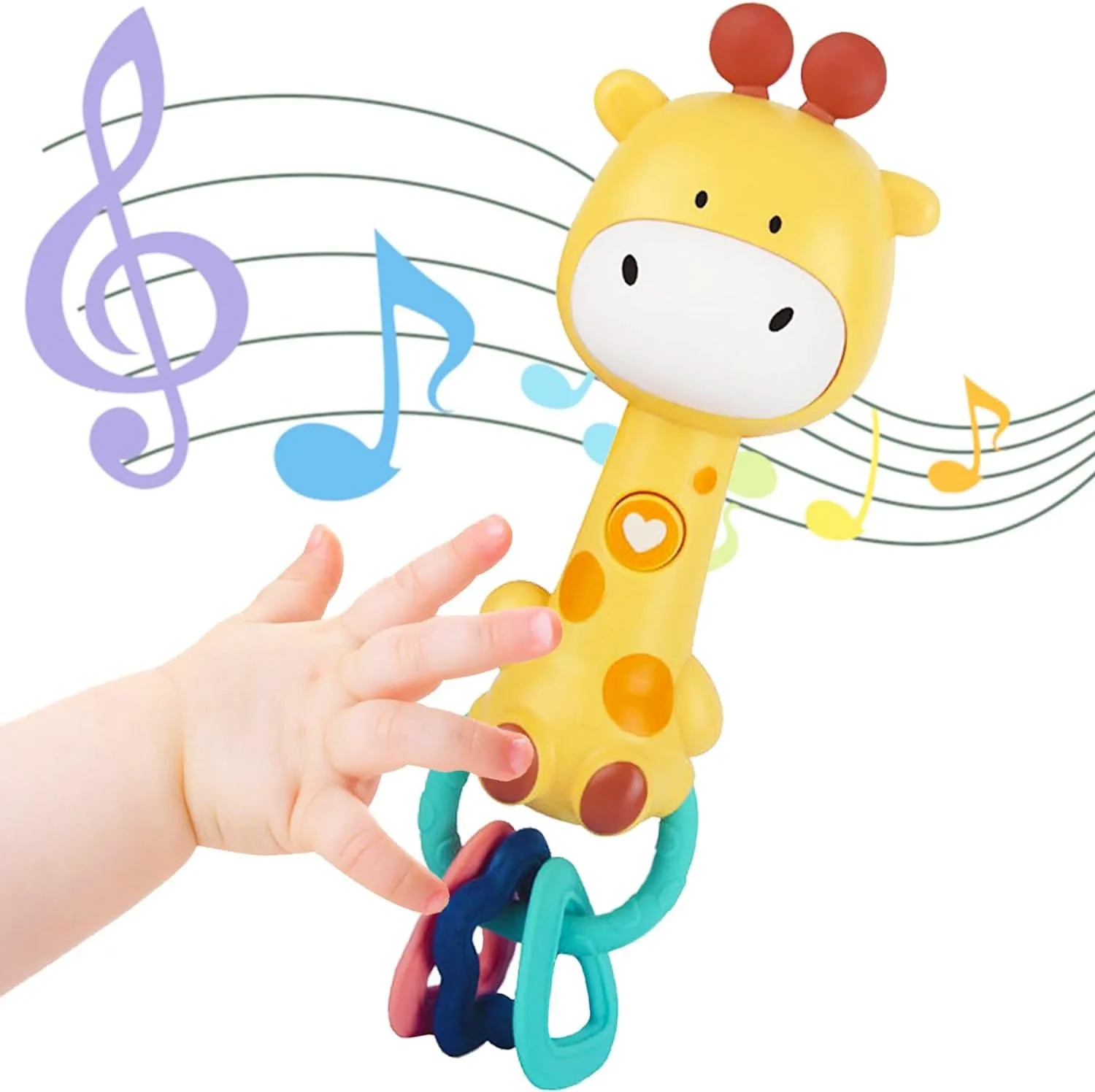 Simpatico giocattolo con sonaglio musicale per bambini: massaggiagengive illuminato e masticazione sensoriale, gomma morbida senza BPA, baby shower e regalo per il primo compleanno