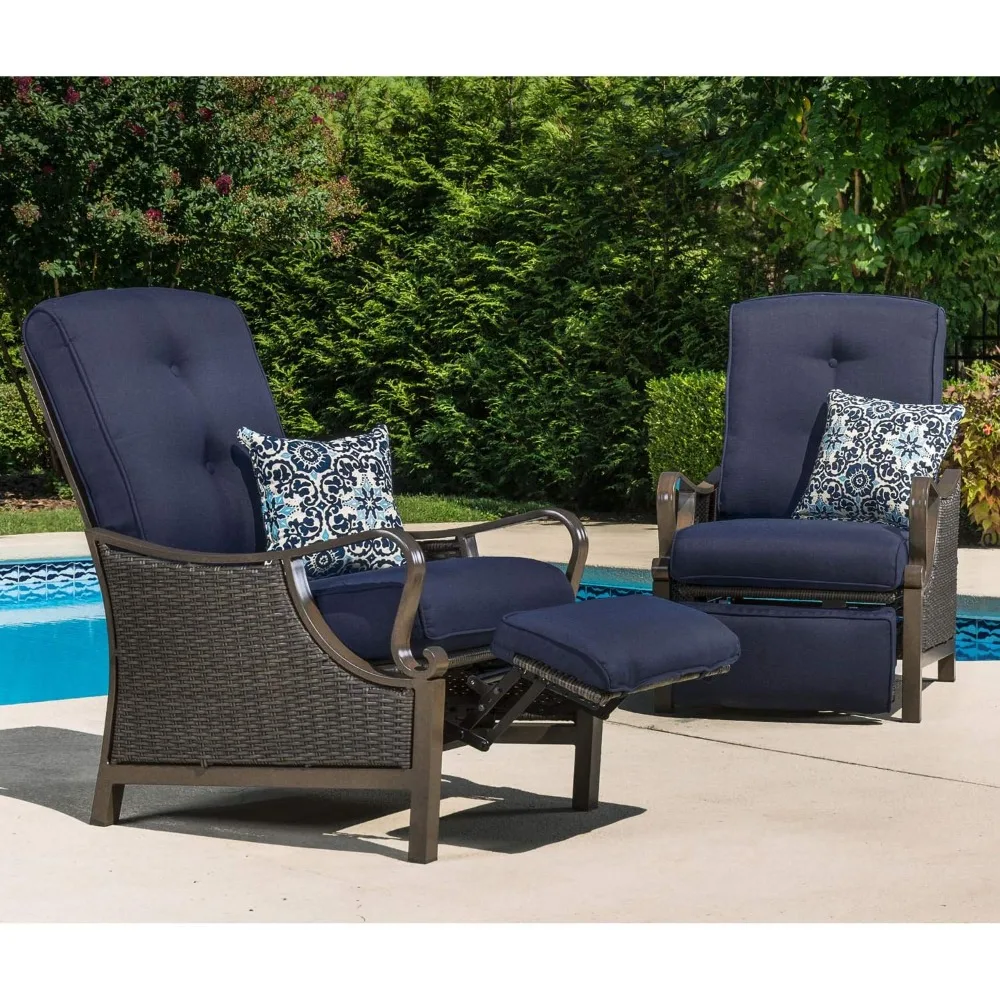 Ventura Brown Wicker Outdoor Recliner Chair with Cushions and Accent Pillow, Luxury All-Weather Outdoor Patio Recliner Chair