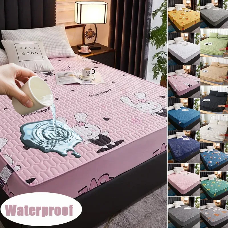 Waterproof Quilted Fitted Sheet Mattress Protector–Thickened Padded Bed Cover with Elastic Corner, Breathable Dustproof Washable