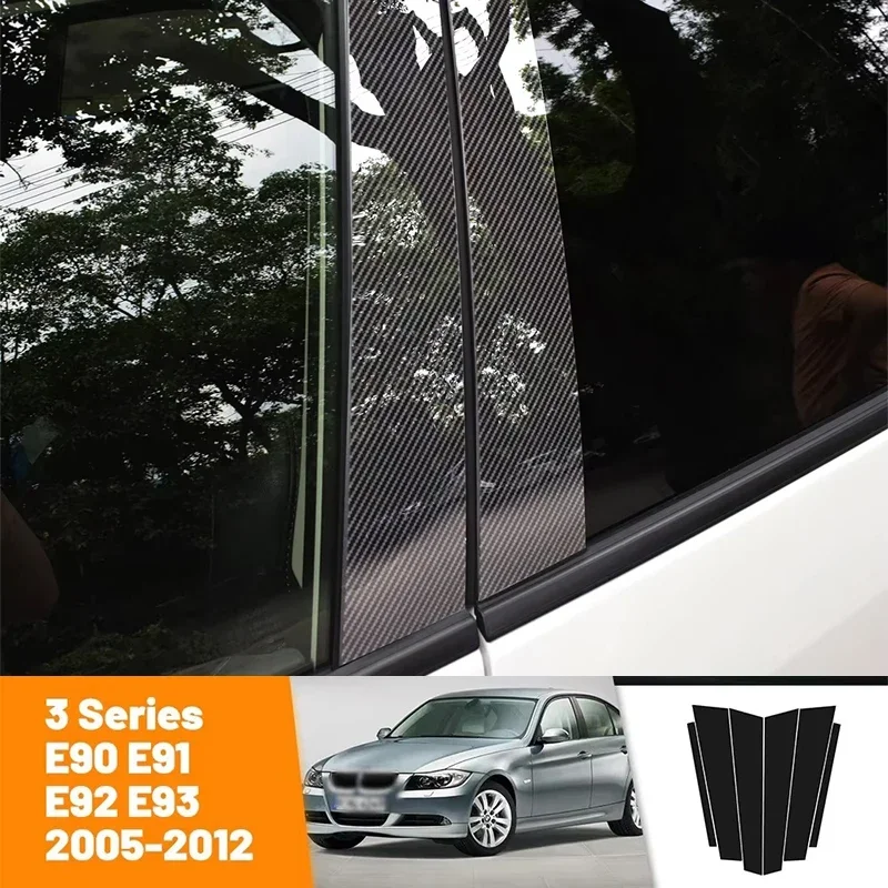 

Car Black Carbon Fiber Doors and Windows B C Stickers Accessories For BMW 3 Series E90 E91 E92 E93 2005-2012 2006 2007 2008