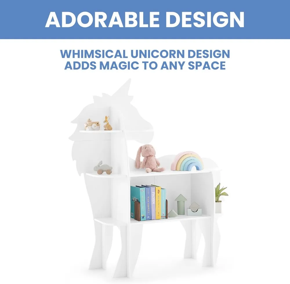 Unicorn Bookcase for Kids - Greenguard Gold Certified, White, Safe and Versatile Storage