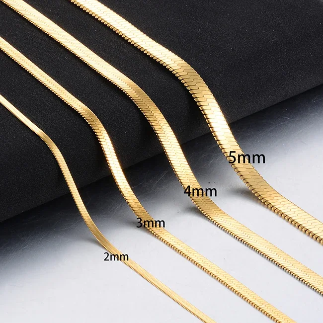 Collar Kolye PVD 18k Gold Filled Stainless Steel Herringbone Choker Layered Necklace Flat Snake Chain For Women Jewelry