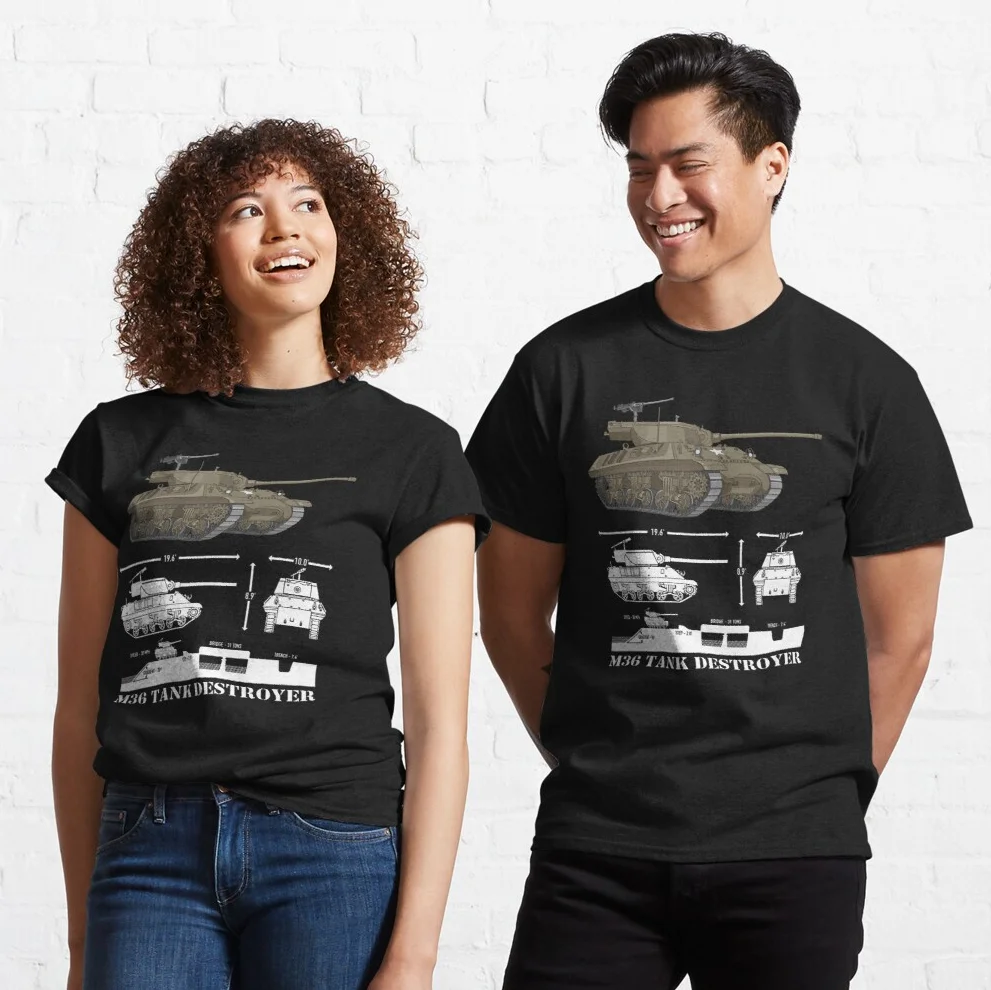

WWII America Army M36 Tank Destroyer Infographic Diagram T Shirt. New 100% Cotton Short Sleeve O-Neck T-shirt Casual Mens Top