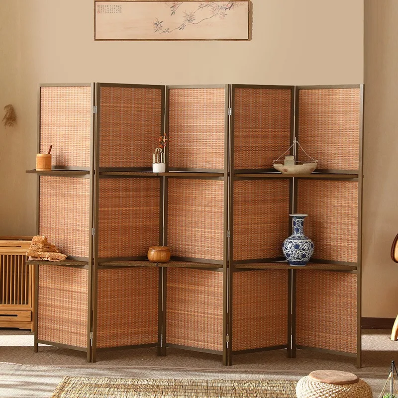 New Chinese bamboo woven screen partition, retro old folding screen