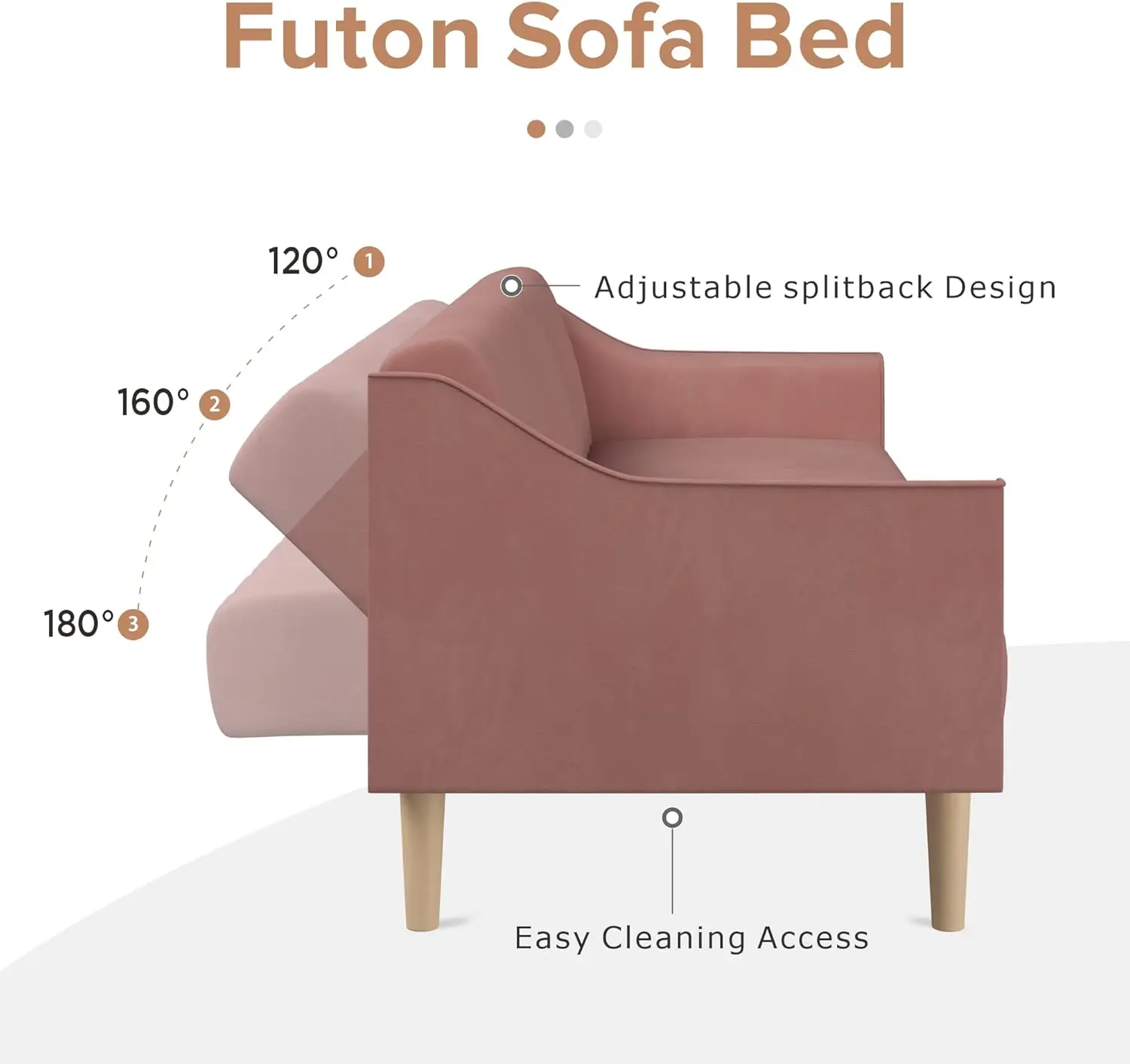 Ranjang Sofa Futon beludru pantai matahari terbit, tempat tidur dua potong 74 inci dengan sandaran kaki yang dapat disesuaikan, Sofa untuk ruang tamu