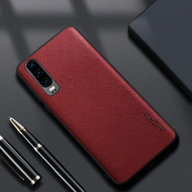 Luxury leather phone case for Huawei P30 Pro Lite funda with wood pattern