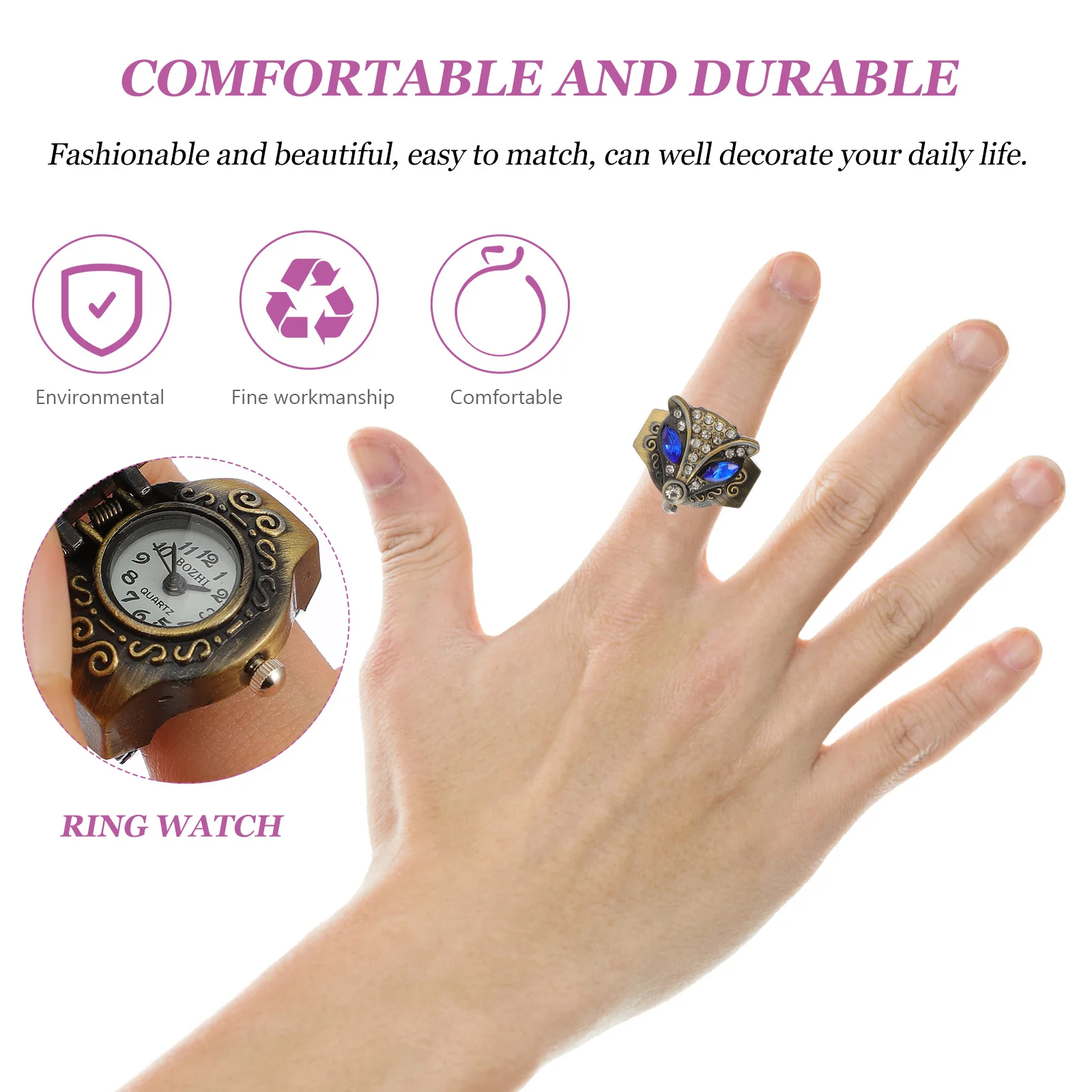 

2Pcs Elasticity Finger Watch Cool Punk Ring Watch for Casual Events Dating Gift Idea for Lovers Colleagues Family
