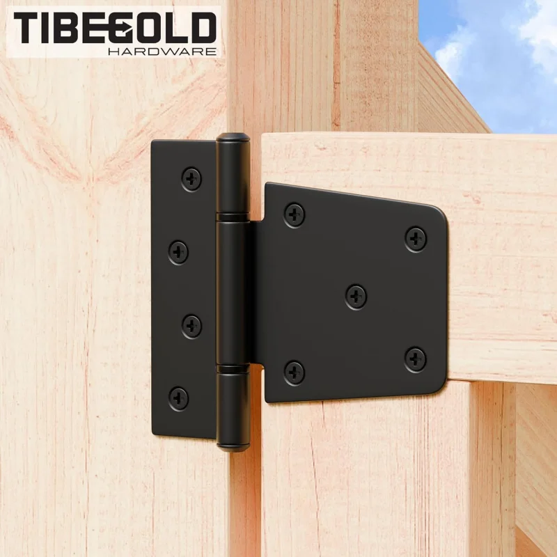 مفصلات بوابة شديدة التحمل مقاس 3-1/2 بوصة، مفصلات أبواب الحظيرة الحديدية السوداء، مفصل حزام البوابة مع براغي طويلة، مفصلات على شكل حرف T، فين خشبي #5