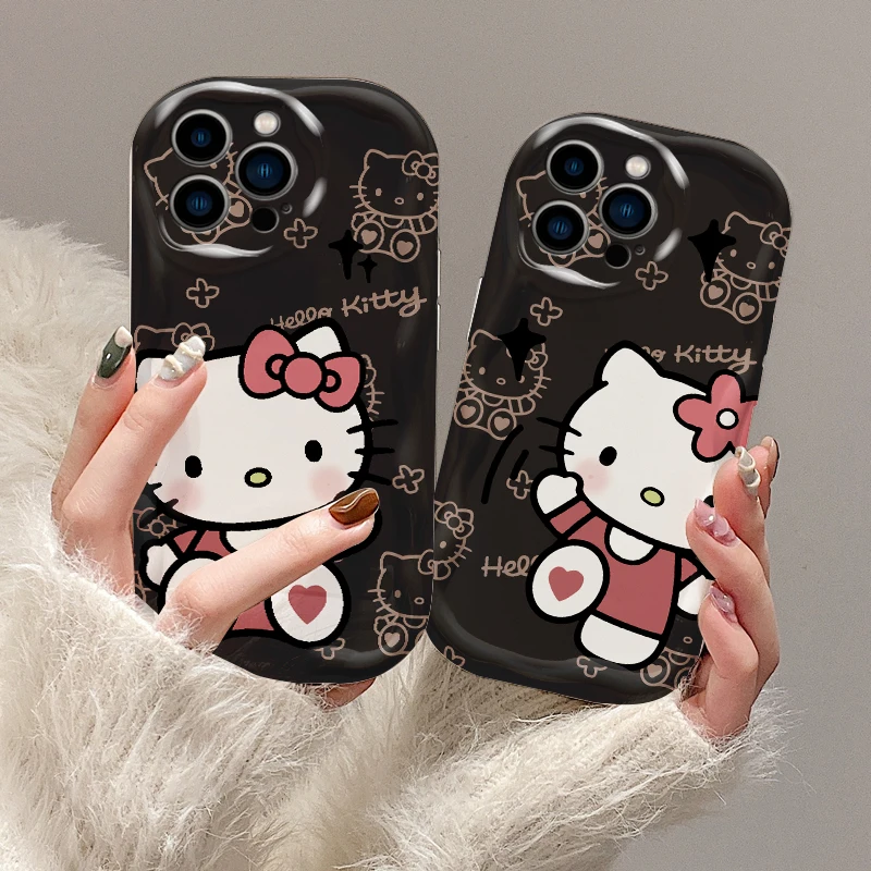 

Cartoon Hello Kitty Cute For Apple iPhone 15 14 13 12 11 XS XR X Pro Max Plus Wave Oil TPU Phone Case