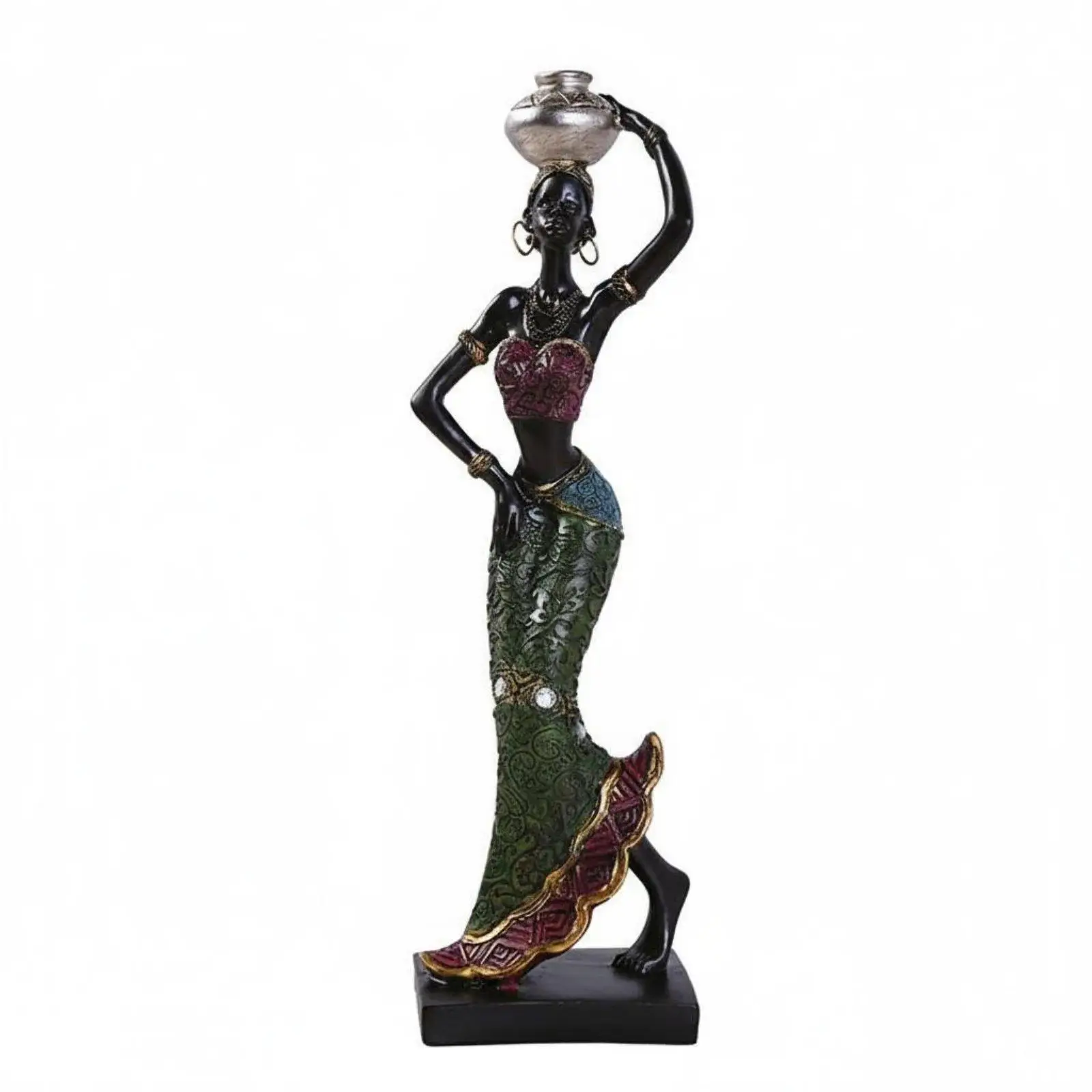 2 Pieces African Woman Figurine Cultural Decor Ethnic Resin Sculpture Exotic