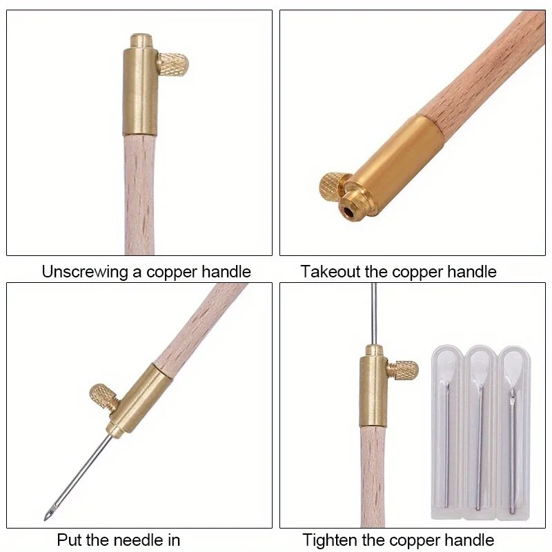 Tambour Embroidery Hook Needle Kit Beading Tool with 3 Needles for Beaded Designs Beadwork Sequin Crafting and Frame Work