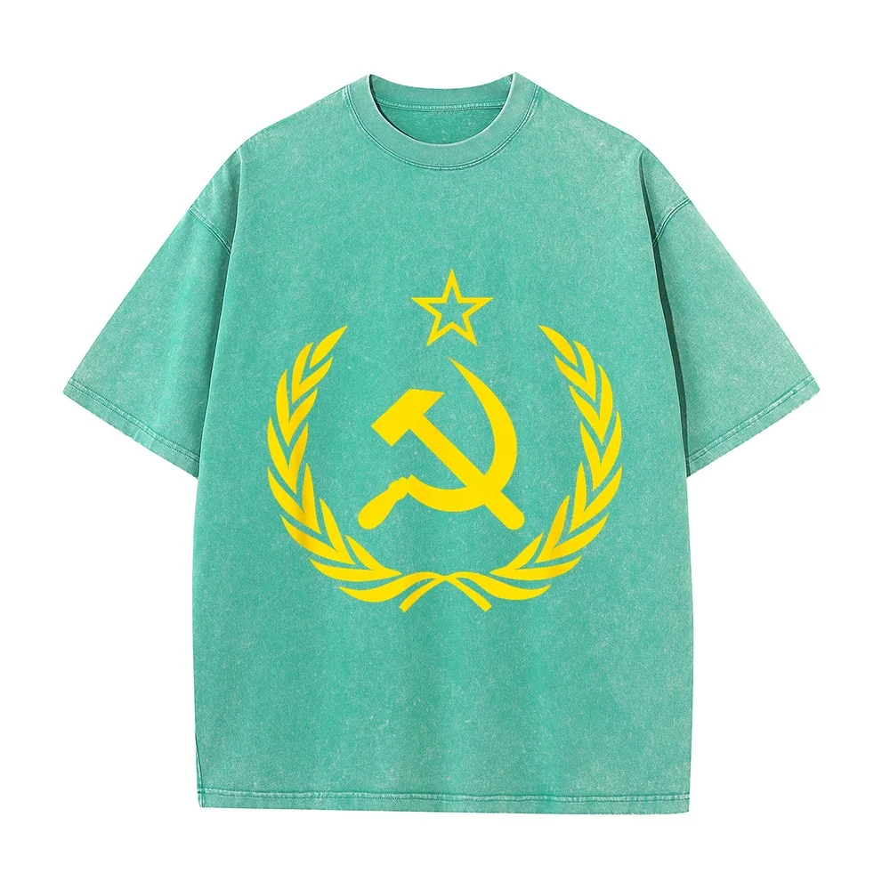 Hammer and Sickle Star CCCP Soviet Union Red T-Shirt Men's Korean Tops Clothing Green Cotton Top Humor Shirt Funny Quote Tee