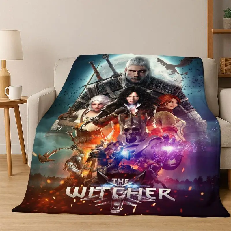 The W-Witcher Geralt Game Cartoon Flannel Blanket Soft Warm Blanket Throw Blanket for Bedroom Living Room Bed Travel Picnic