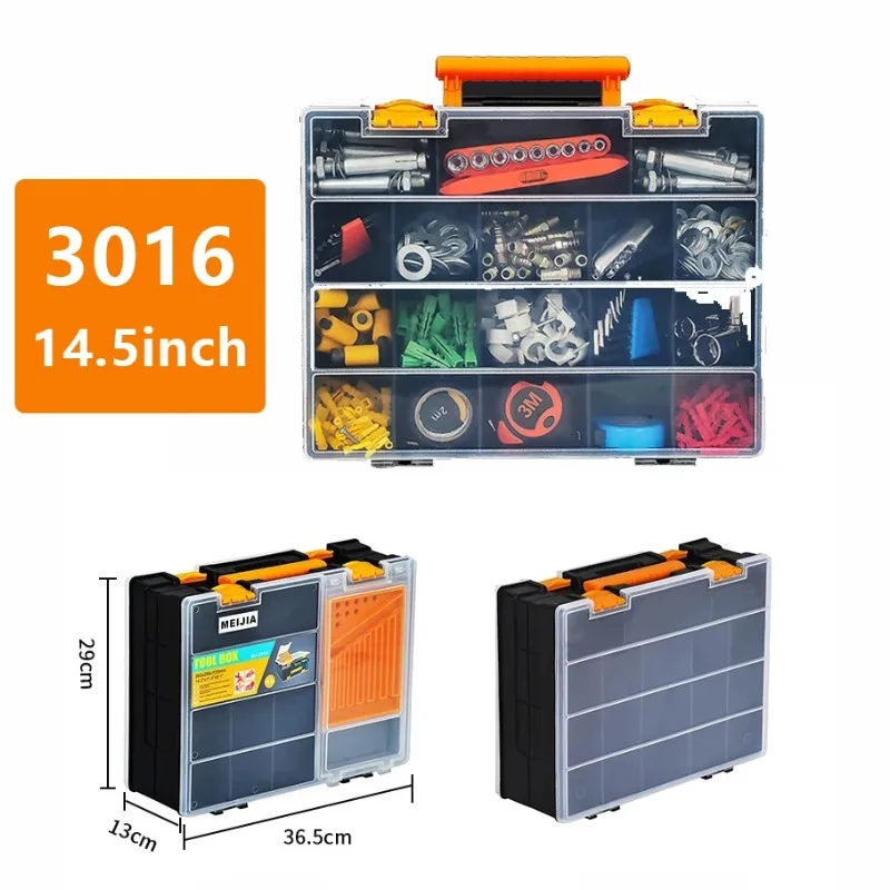 Caixa de ferramentas portátil de compartimento portátil de grande capacidade de dupla camada de plástico de 14/14,5/16,5 polegadas