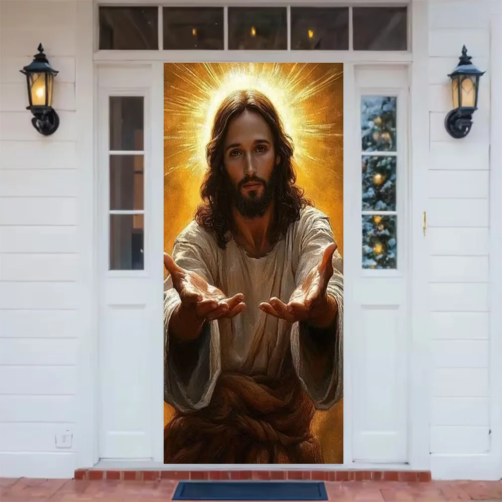 Easter Christian Jesus Theme Party Decoration Backdrop Christ Cross Door Cover Religious Front Porch Background Photography Prop