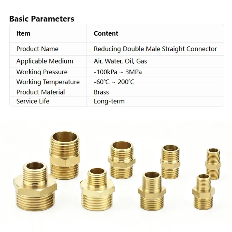 Brass Hex Nipple Connector for Fluid Transfer Systems with Male Threads in Multiple BSP Sizes Suitable for Water Oil and Gas App