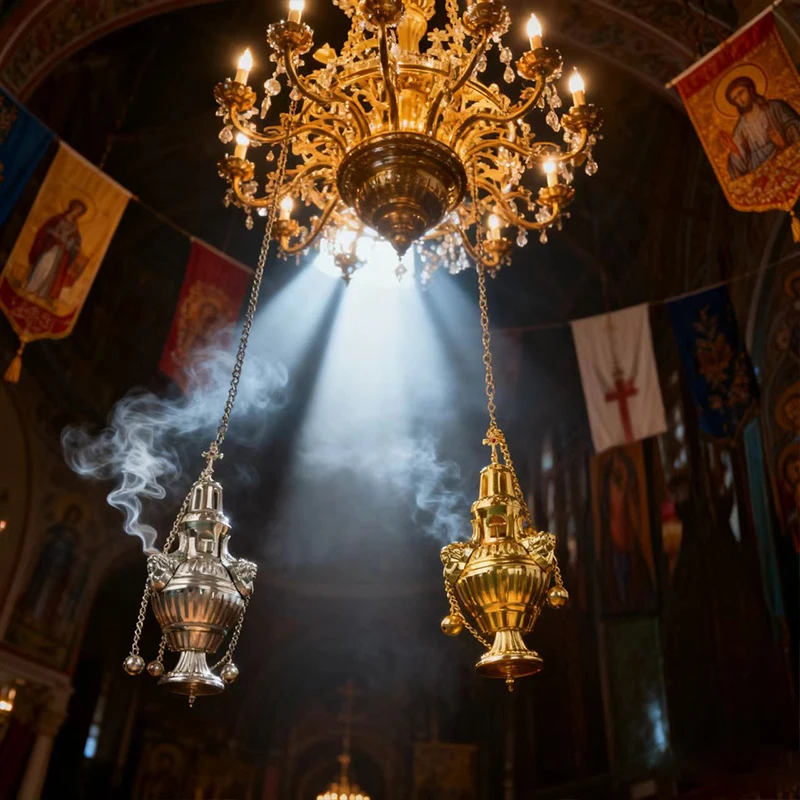 

New2026 Orthodox Censer with Chain and Bells Zinc Alloy Gold Plated Church Altar Ceremony Incense Burner with Traditional Design