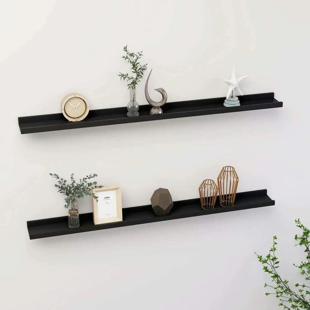 Set of 2 Black Wall Shelves - 100x9x3 cm, Stylish Home Storage Solution