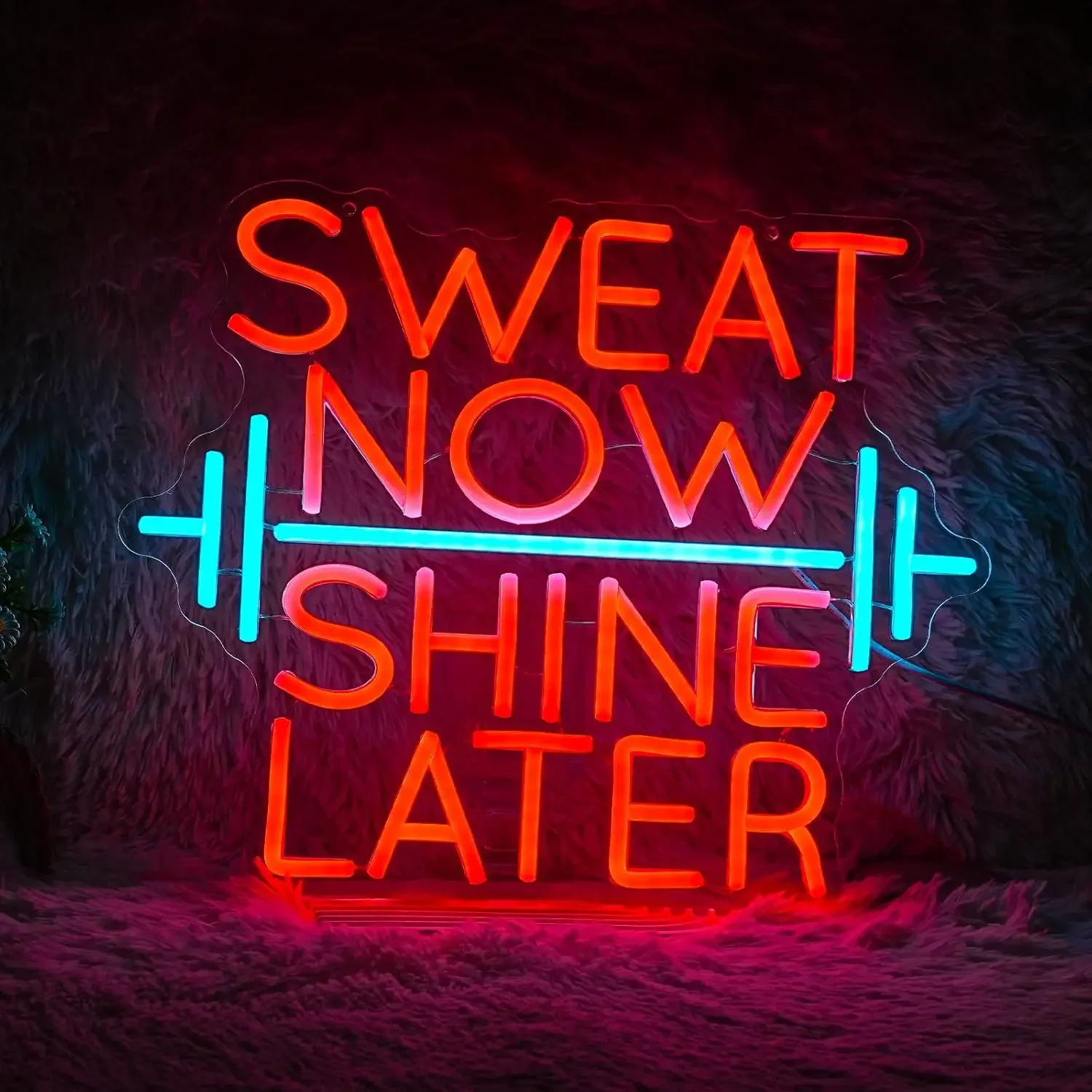 Sweat Now Shine Later Neon Sign USB Powered LED Neon Light Barbell Lifting The Weight for Gym Exercise Lifting Wall Decor