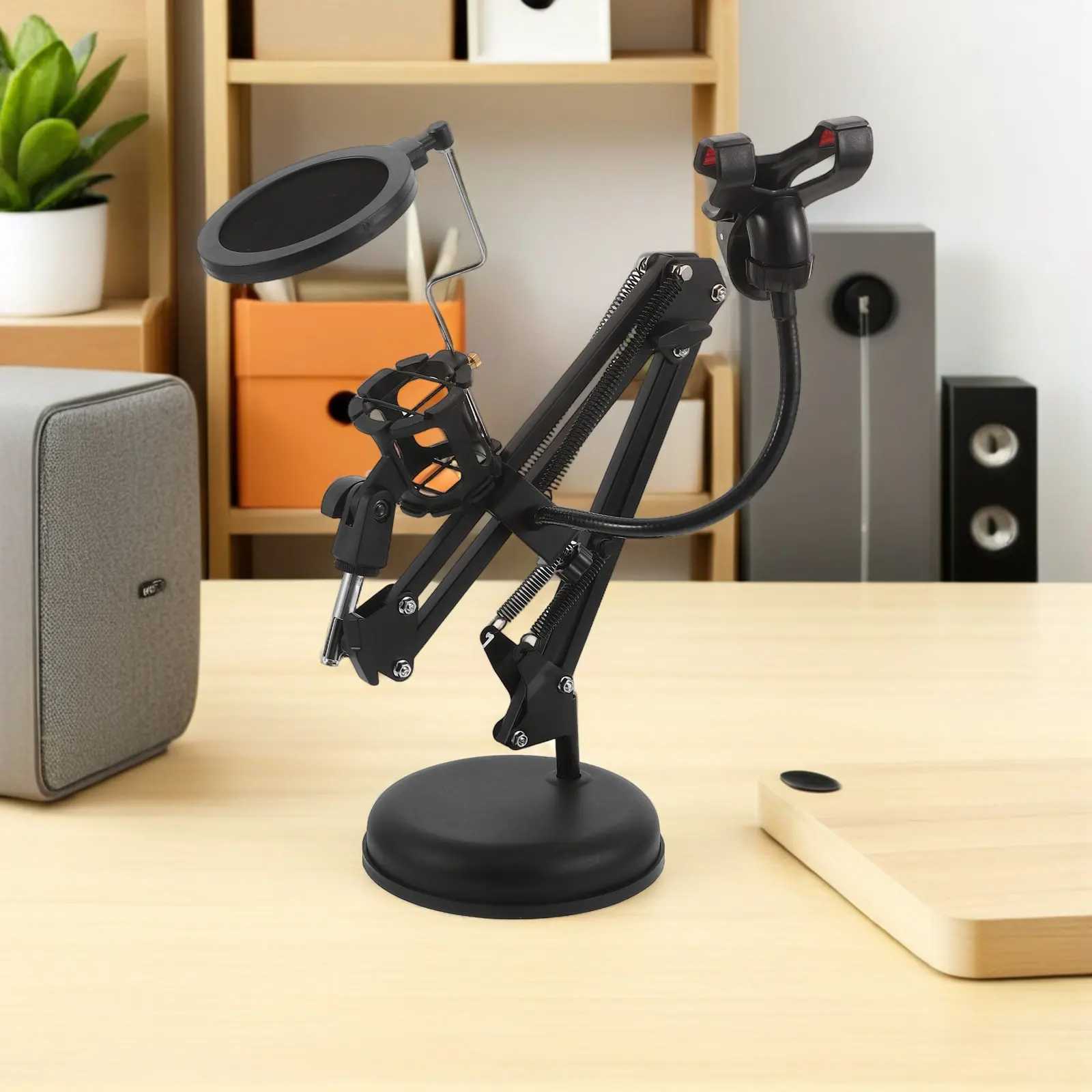 Adjustable Microphone Arm Stand Desktop Bracket Dual Device Support Phone Holder Clip Pop Filter Live Broadcast Studio Recording