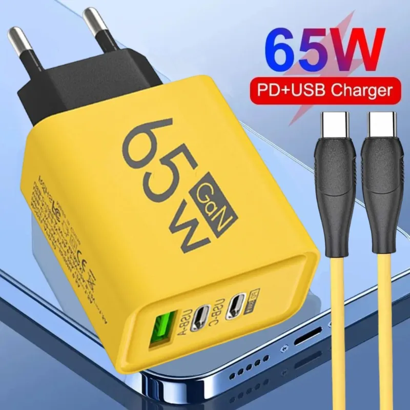 65W GaN Fast Charging Mobile Phone Charger QC3.0 USB Type C Chargers Dual PD Wall Adapter EU/US/UK Plug For IPhone15 Xiaomi