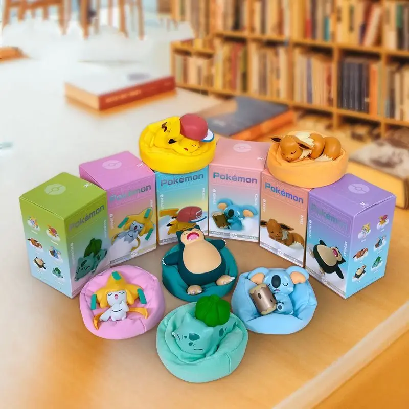 Kawaii 10 cm Pokémon Pikachu Slapen Positie Serie Blind Box Anime Snorlax Bulbasaur Kamer Decoratie Desktop Ornament Figuur