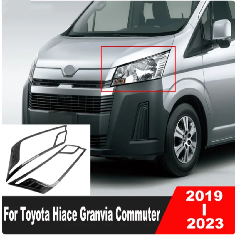 For Toyota HiAce Granvia Commuter 2019 2020 2021 2022 2023 Black Car Front Head Light Lamp Cover Trim Headlight Trim Accessories