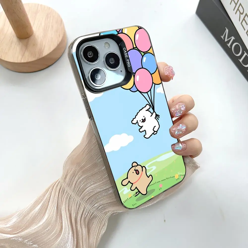 Hot Cute Line Puppy MINISO Mouse Pad BLACK Popular In Korea Wholesale Case For IPhone 16 15 14 13 12 Pro XR Shockproof Color Co