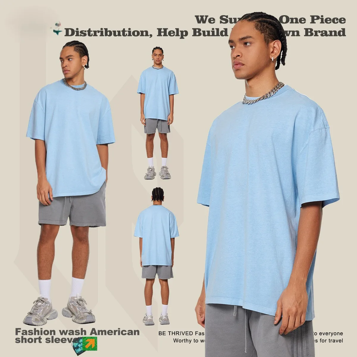 T-shirt solid-color crew-neck thick pure cotton fabric with simple design and multiple colors